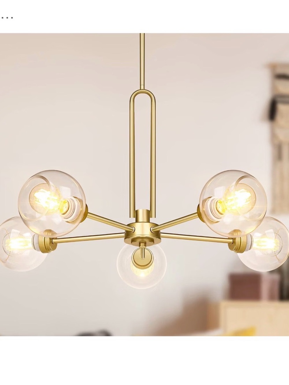 Modern Brushed Gold 5-Arm Glass Globe Chandelier